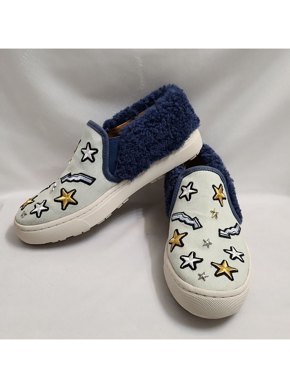 UGG Patch It Slip-on Shearling Bleach Denim Blue Gold Star Sneakers (W Size 7.5)